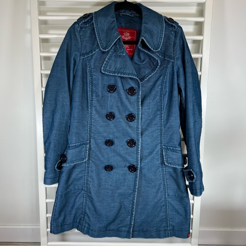 Vintage Esprit edc Y2K Women’s Blue Double-Breasted Corduroy Jacket, Size Medium